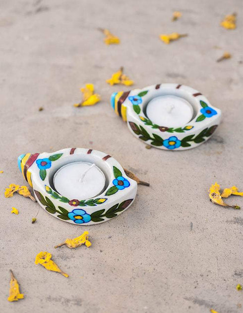 Blue Pottery T-Light Holder Set Of 2 Pcs.